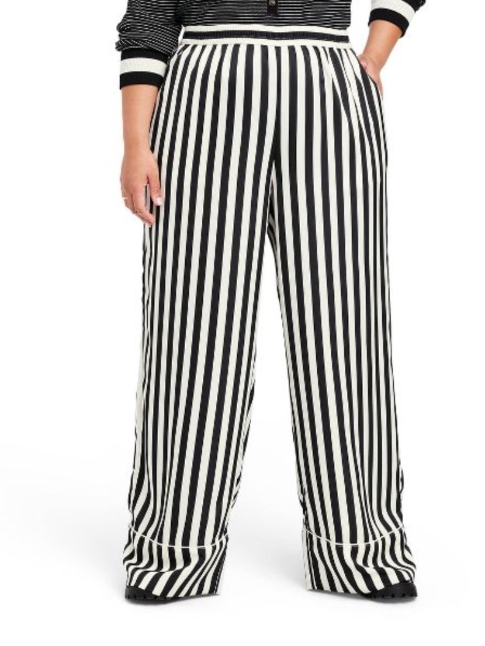 Like New LA LIGNE Striped Wide Leg Satin Pants Satin Lounge Trousers Sz L 10/12